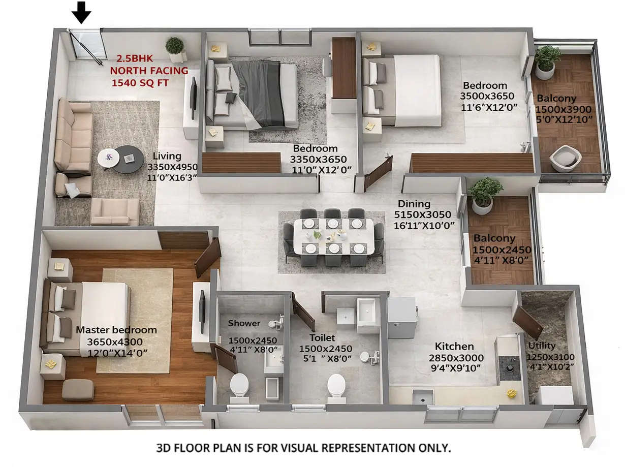 Floor plan for 2.5 BHK
