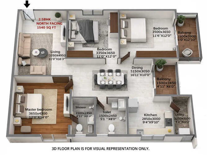 Abhee Silicon Shine Mullur - Floor plan 2.5 BHK 1540 Sq.ft