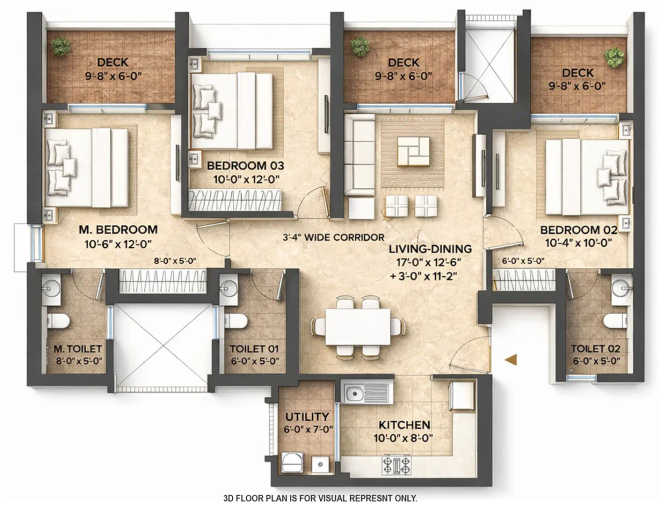 Lodha New Cuffe Parade Wadala - Floor plan 3 BHK 1116 Sq.ft