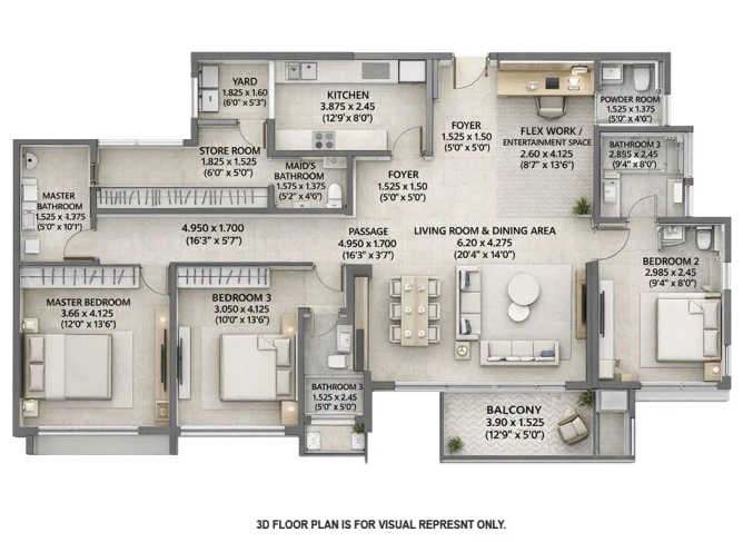K Raheja Amaltis Sion - Floor plan 3.5 BHK 1612 Sq.ft