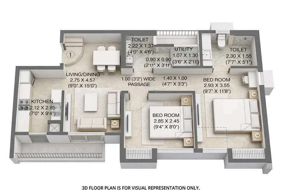 Floor plan for 2 BHK