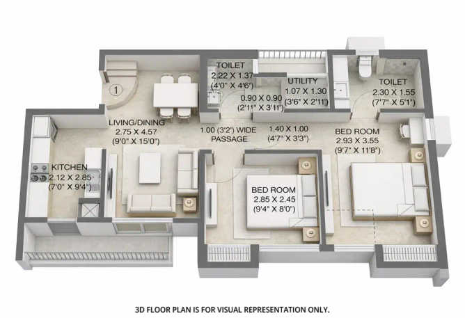 Kalpataru Eternia Kolshet Road - Floor plan 2 BHK 538 Sq.ft