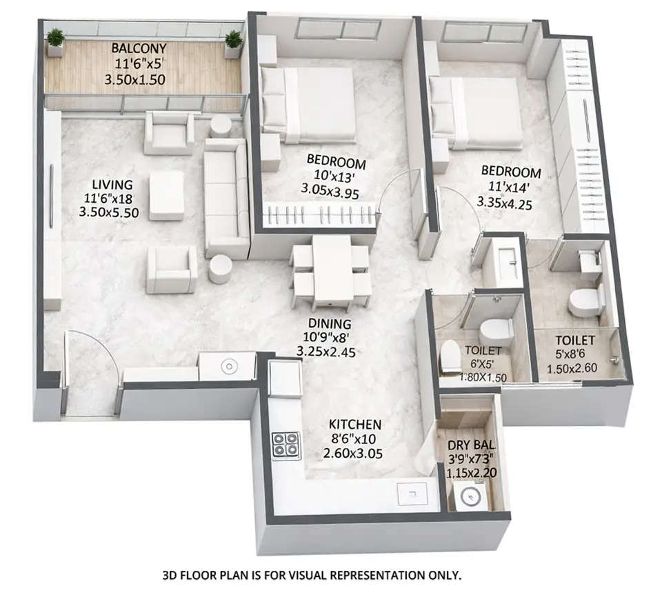 Floor plan for 2 BHK