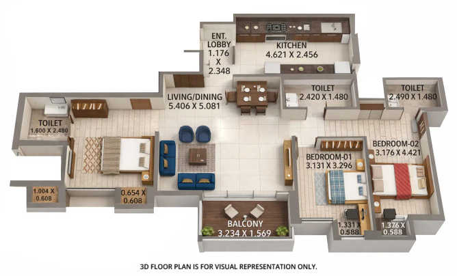 Kumar Parc Residences Hadapsar - Floor plan 3 BHK 1168 Sq.ft