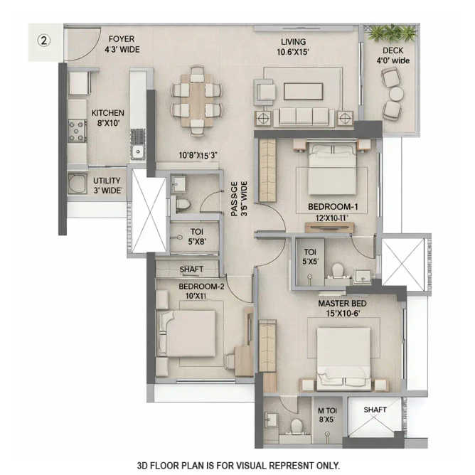 K Raheja Antares Kanjurmarg - Floor plan 3 BHK 1350 Sq.ft
