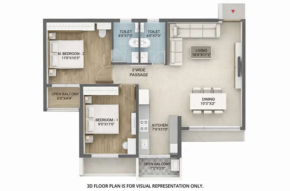Floor plan for 2 BHK