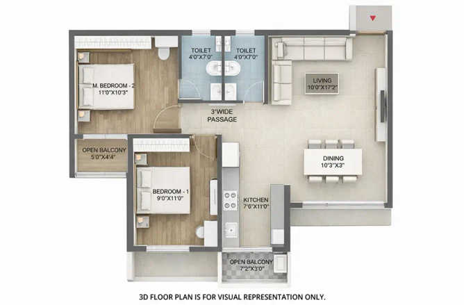 Olive Boulevard Panvel - Floor plan 2 BHK 656 Sq.ft