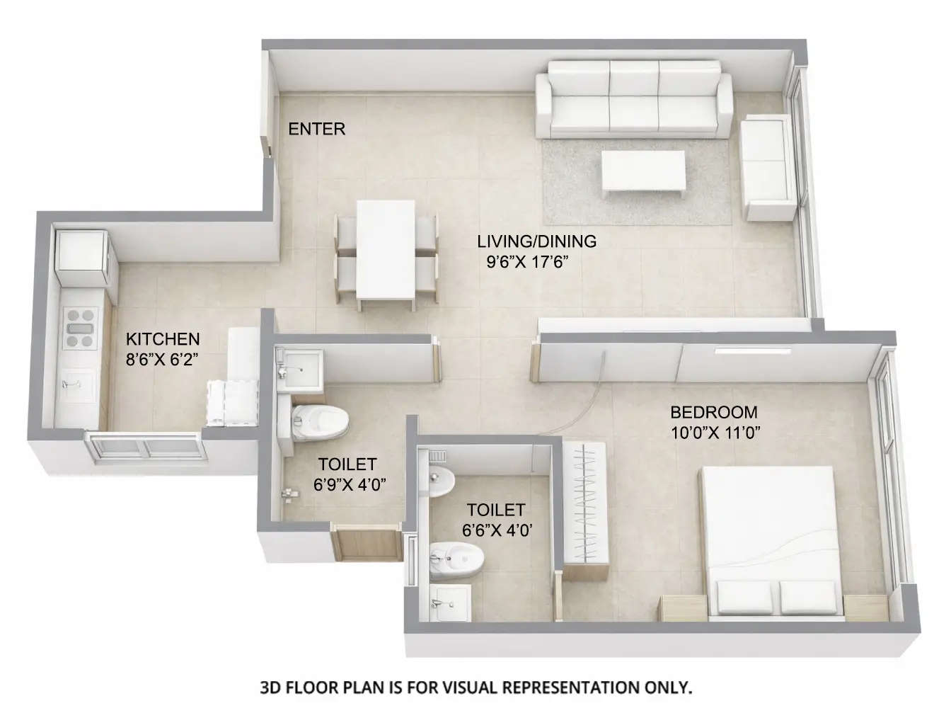 Floor plan for 1 BHK