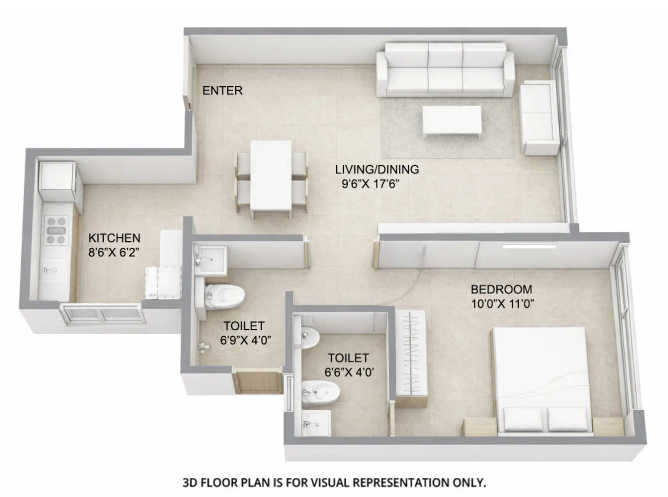 L & T 77 Crossroads Ghatkopar - Floor plan 1 BHK 430 Sq.ft