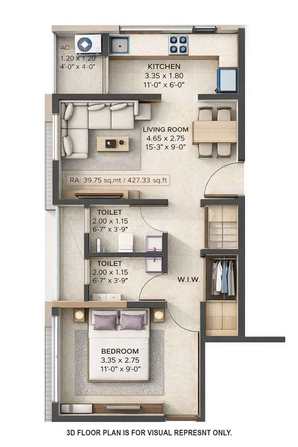Floor plan for 1 BHK
