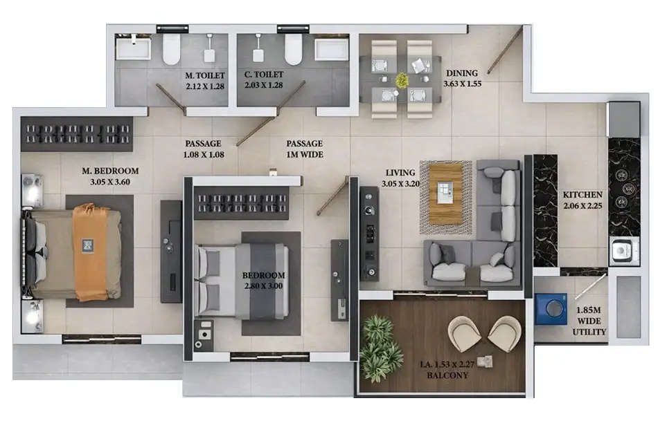 Floor plan for 2 BHK