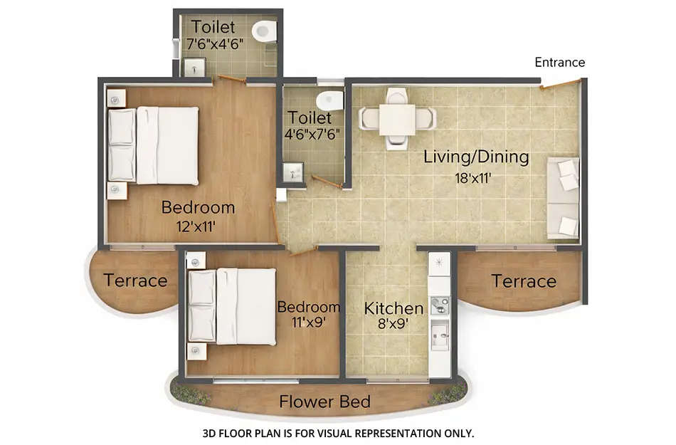 Floor plan for 2 BHK
