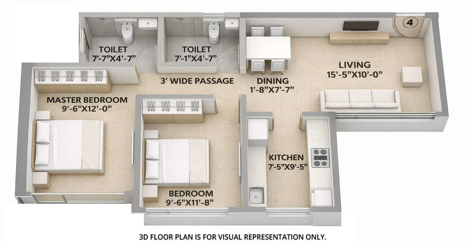Floor plan for 2 BHK