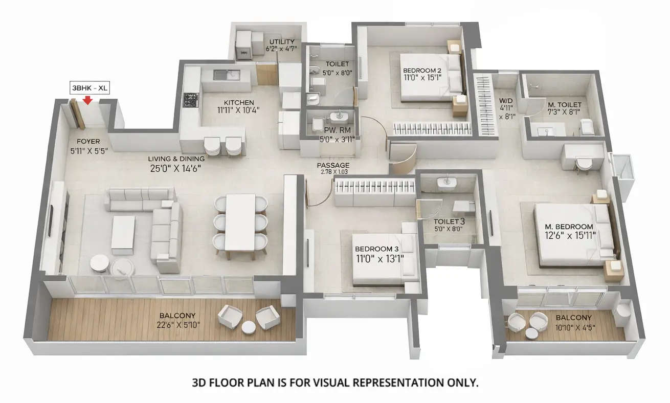 Floor plan for 3 BHK