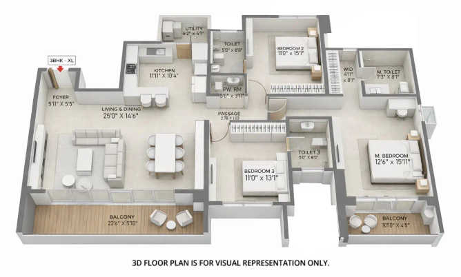 Godrej Skyline Koregaon Park - Floor plan 3 BHK 1554 Sq.ft