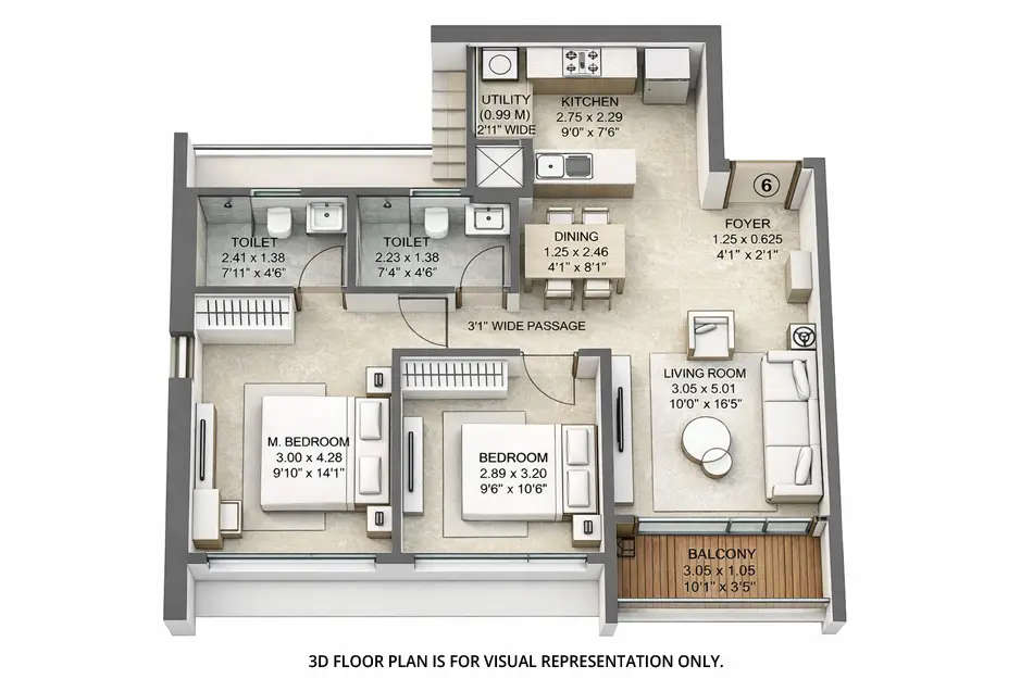 Floor plan for 2 BHK