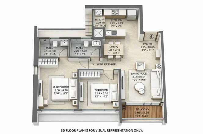 Kalpataru Primera Kolshet Road - Floor plan 2 BHK 695 Sq.ft