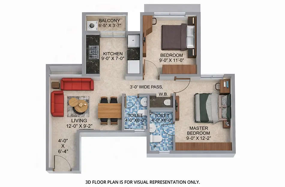 Floor plan for 2 BHK