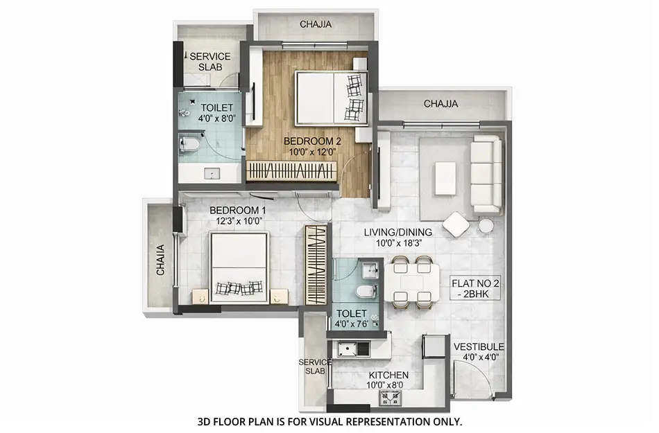 Floor plan for 2 BHK