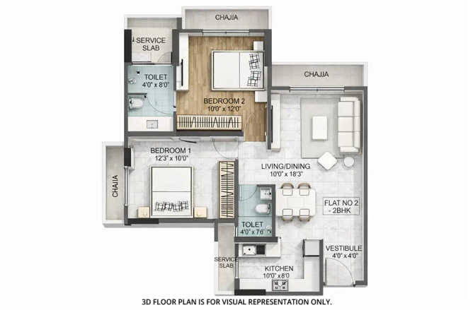 Haware Intelligentia Forever Vashi - Floor plan 2 BHK 772 Sq.ft