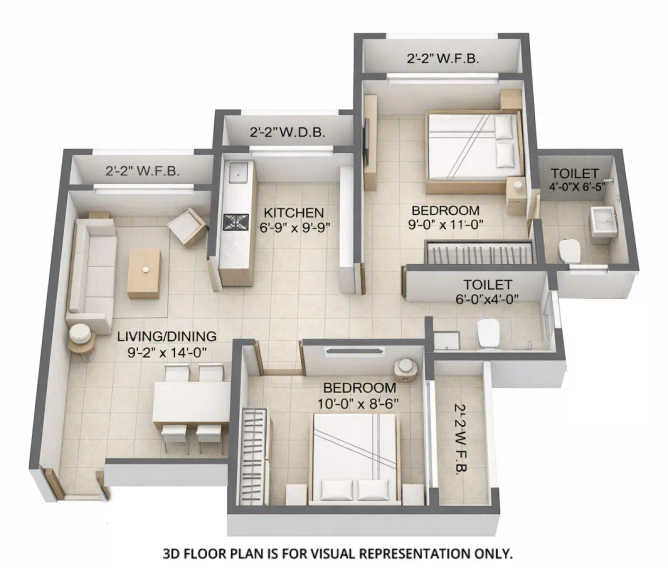 Sunteck West World Naigaon - Floor plan 2 BHK 547 Sq.ft