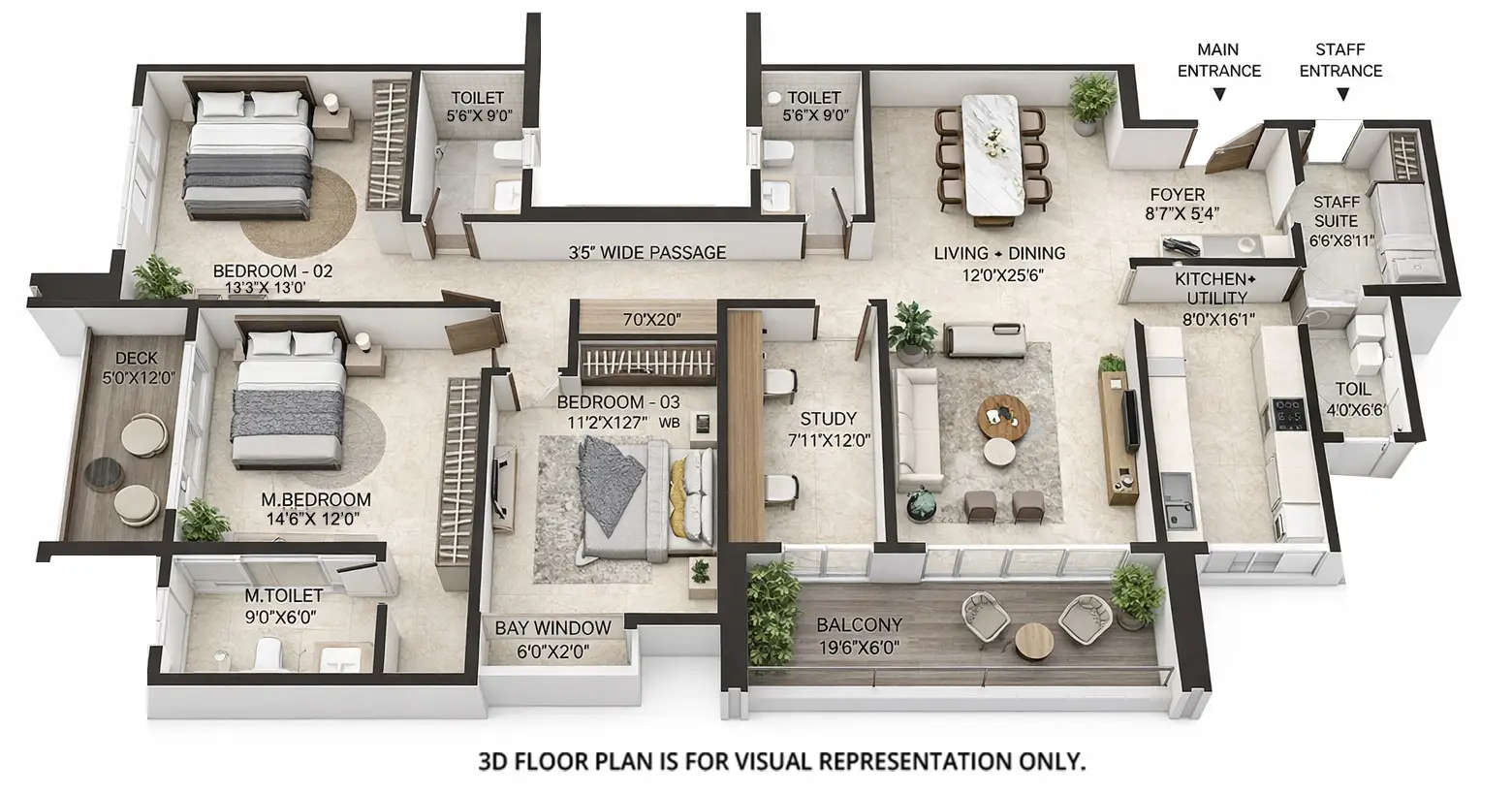 Floor plan for 3 BHK