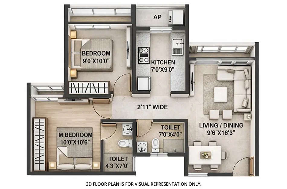 Floor plan for 2 BHK