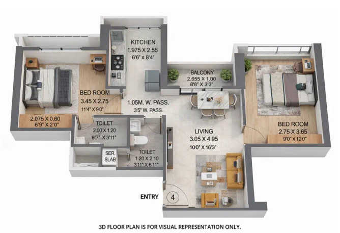 Puraniks Mirai Ghodbunder Road - Floor plan 2 BHK 575 Sq.ft