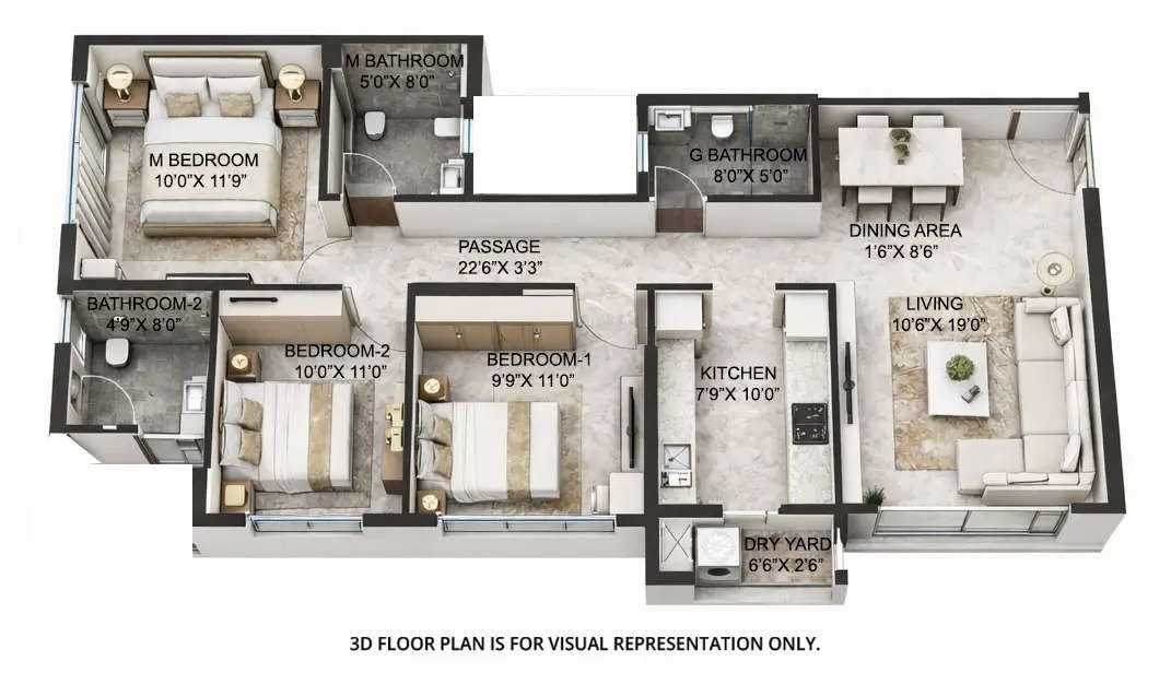 Floor plan for 3 BHK