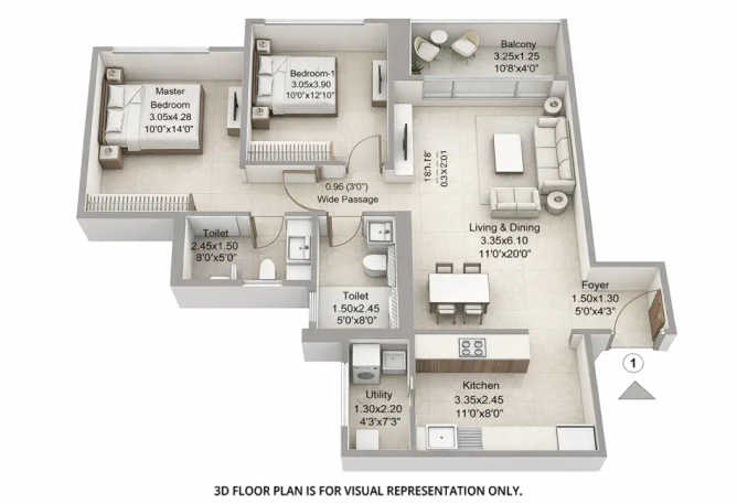 L & T Evara Heights Majiwada - Floor plan 2 BHK 850 Sq.ft