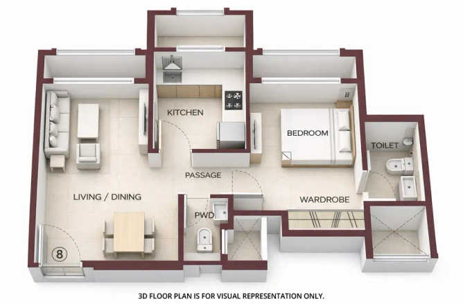 Hiranandani Solitaire Ghodbunder Road - Floor plan 1 BHK 403 Sq.ft