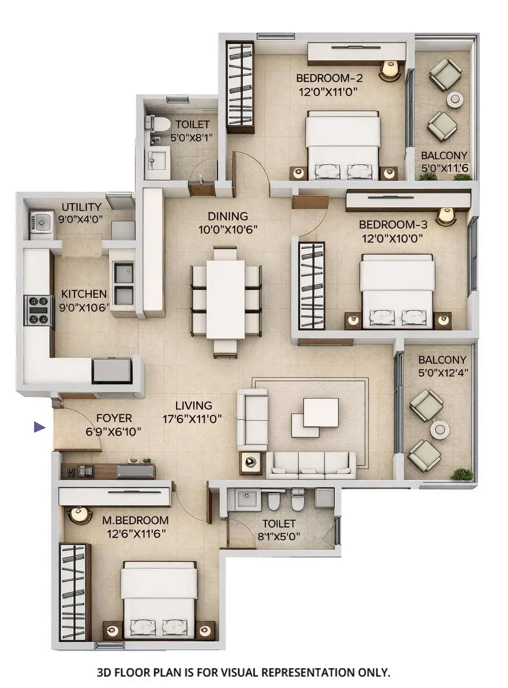 Floor plan for 3 BHK