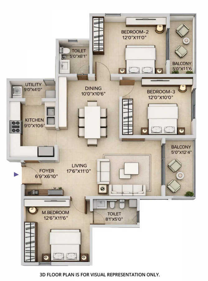 Century Silicon City Marathahalli - Floor plan 3 BHK 1665 Sq.ft