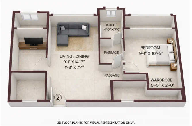 Hiranandani Estate Ghodbunder Road - Floor plan 1 BHK 366 Sq.ft