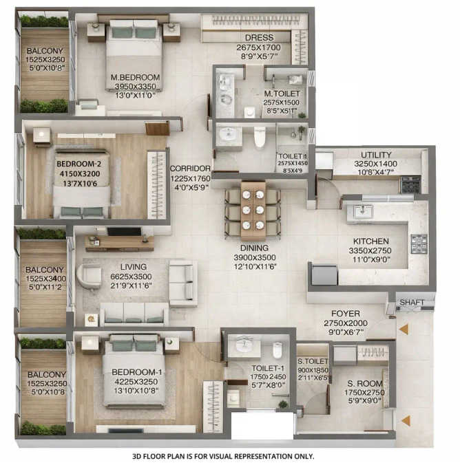 Godrej Athena Kaggadasapura - Floor plan 3.5 BHK 2050 Sq.ft