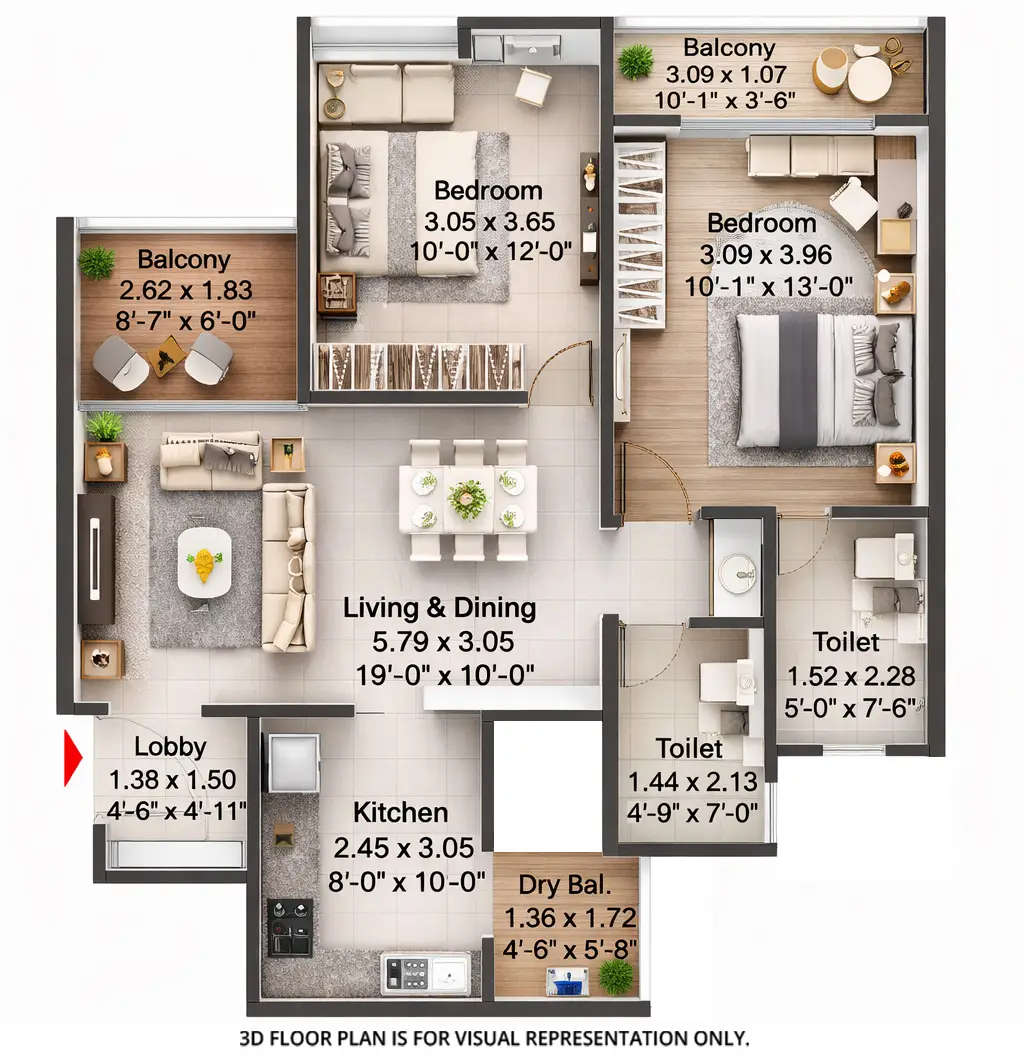 Floor plan for 2 BHK