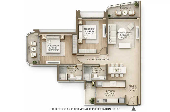 L & T Mahim Mahim - Floor plan 2 BHK 880 Sq.ft