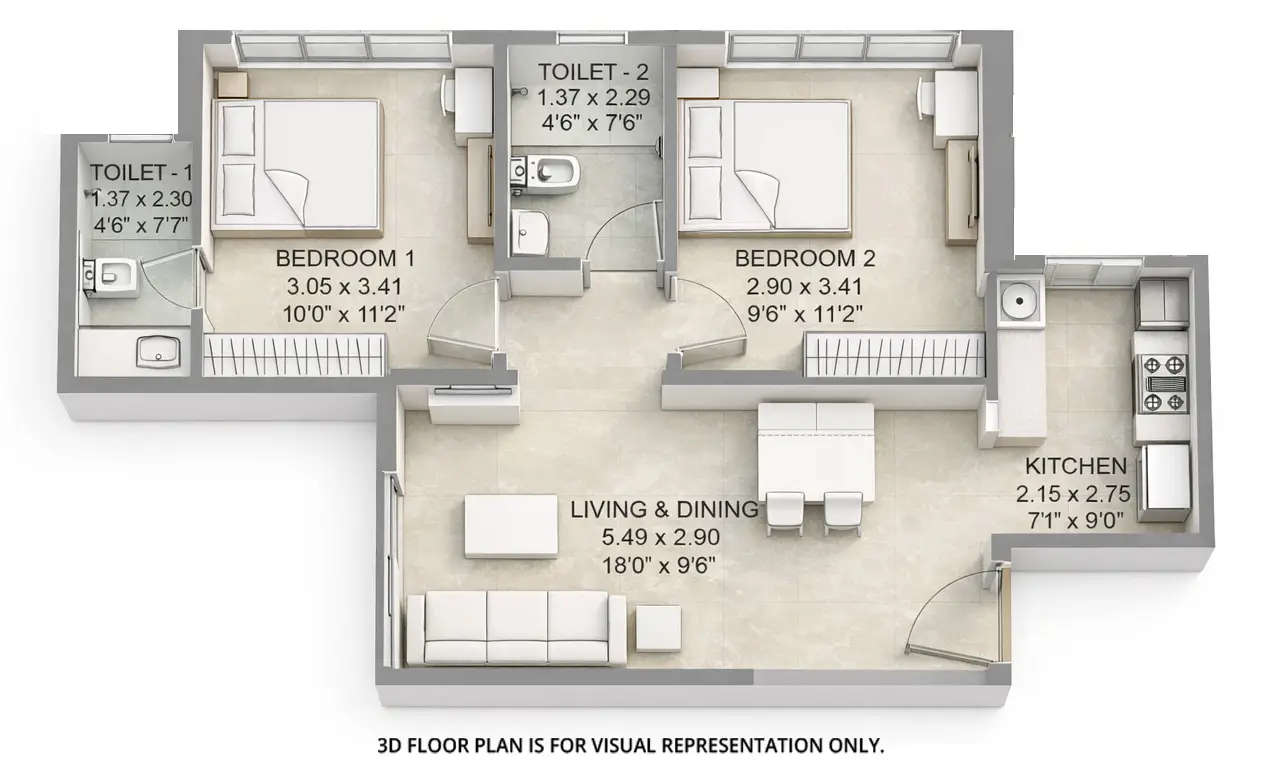 Floor plan for 2 BHK