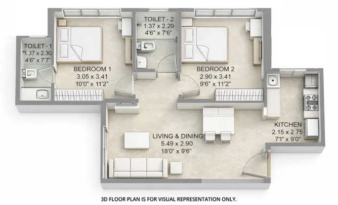 Kalpataru Vivant Andheri - Floor plan 2 BHK 616 Sq.ft