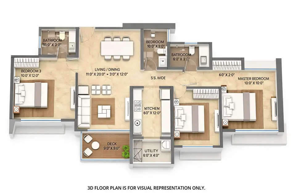 Floor plan for 3 BHK