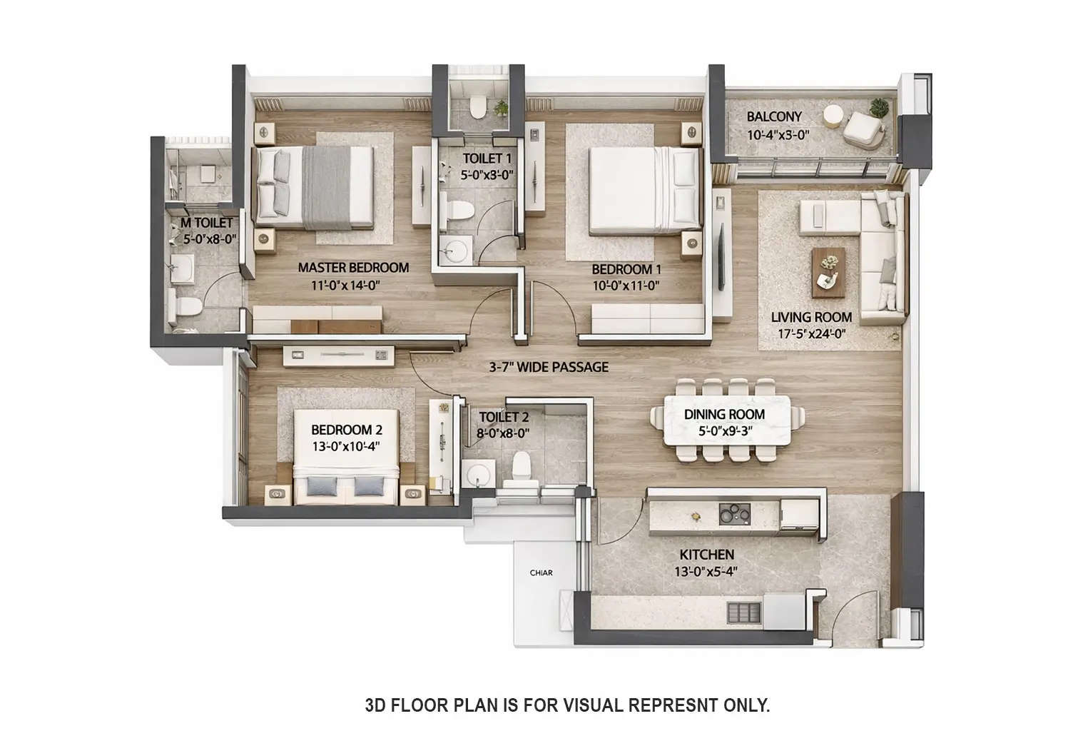 Floor plan for 3 BHK