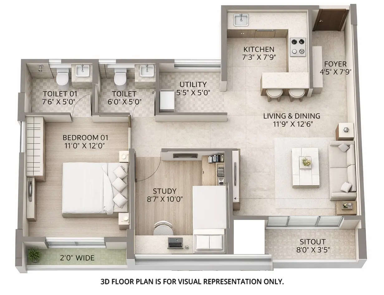 Floor plan for 2 BHK