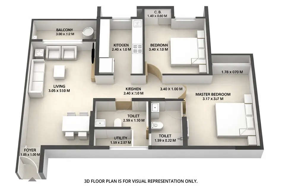 Floor plan for 2 BHK