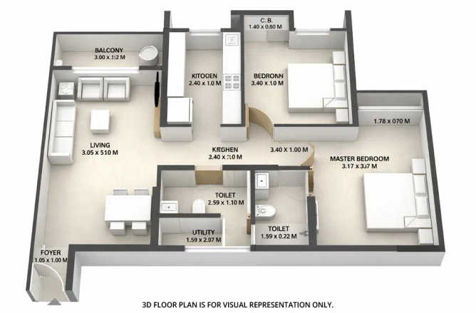 Godrej Emerald Ghodbunder Road - Floor plan 2 BHK 801 Sq.ft