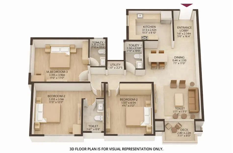 Floor plan for 3 BHK