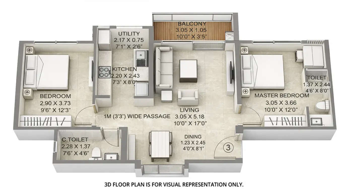 Floor plan for 2 BHK