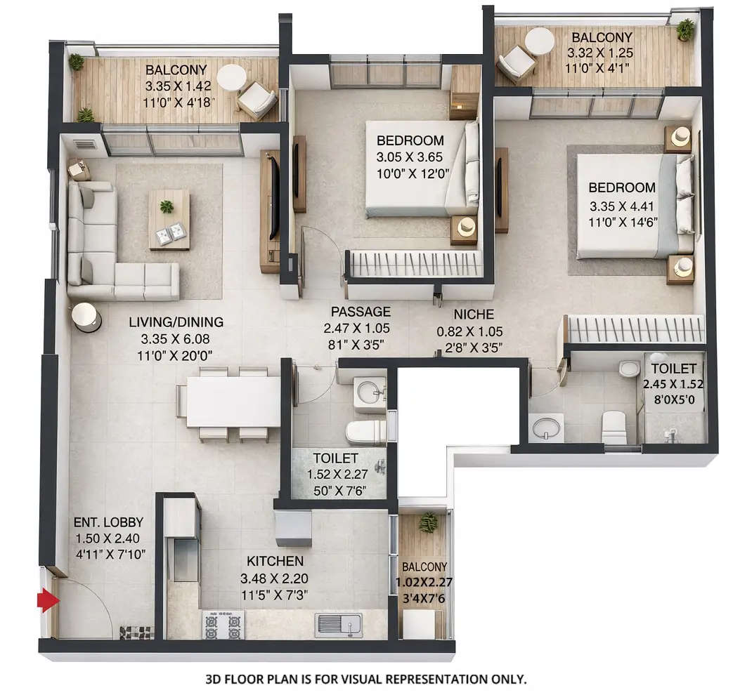 Floor plan for 2 BHK