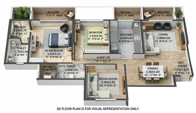 Adani Atelier Greens Koregaon Park - Floor plan 2.5 BHK 1340 Sq.ft