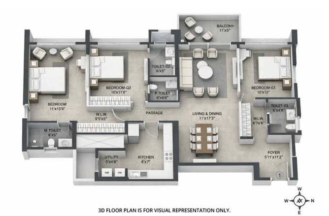 CCI Rivali Park Moonrise Borivali - Floor plan 3 BHK 1300 Sq.ft
