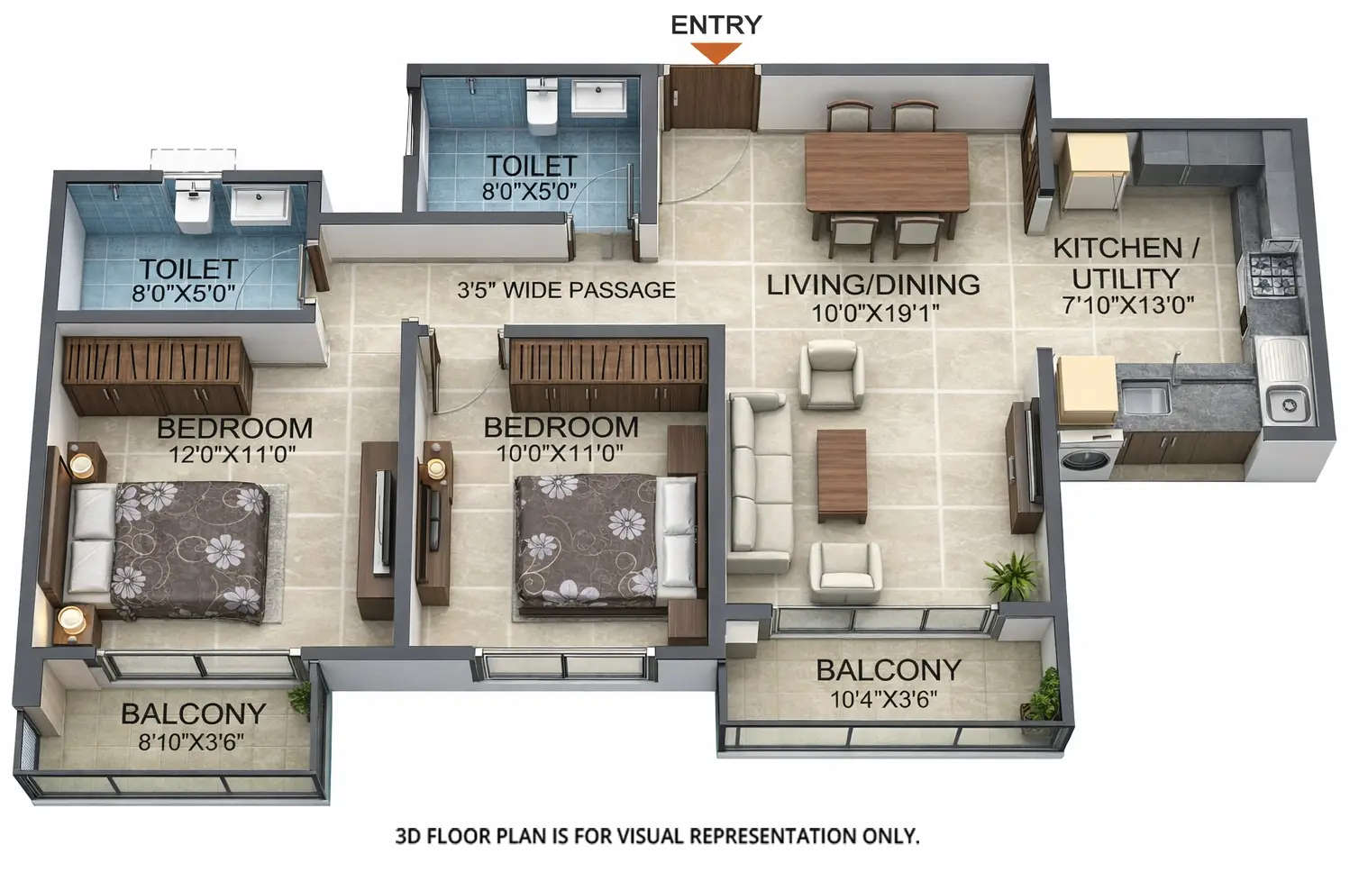 Floor plan for 2 BHK